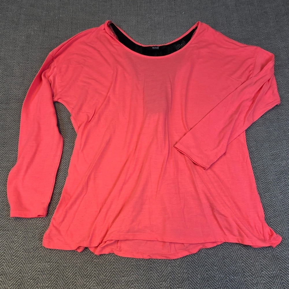 a.n.a A New Approach Coral Pink Long Sleeve Open Back Lace Inset Top Size L